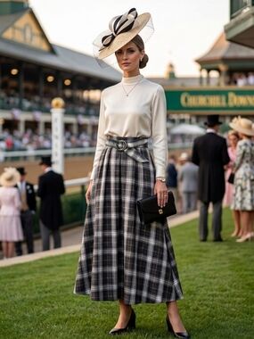 Nikki Lund Plaid Belted A Line Skirt - Black and White